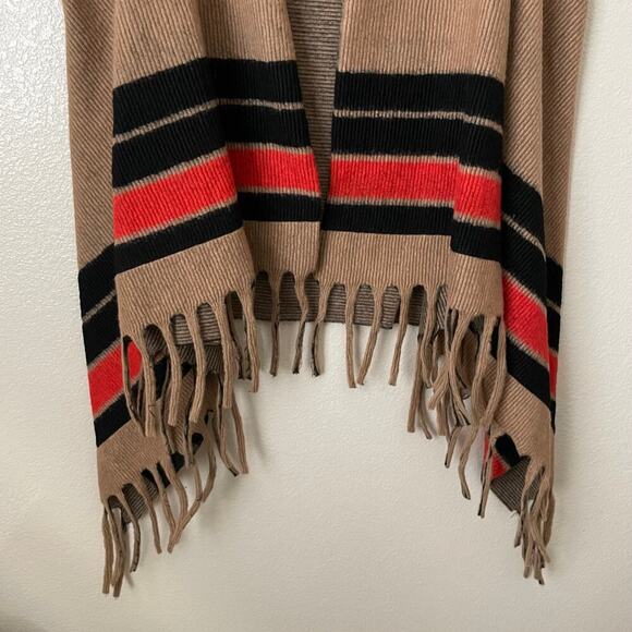 Lane Bryant Poncho Womens Tan Open Front Striped Fringe Cardigan Duster Sweater - Picture 5 of 12